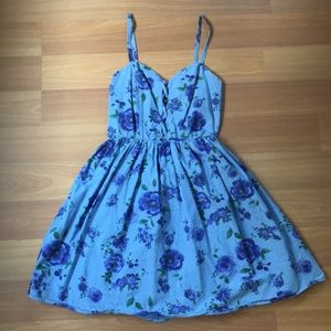 Audrey Blue Floral Dress with sweetheart neckline